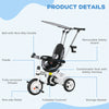 Qaba 6 in 1 Kids Tricycle with Removable Handlebar and Canopy, White