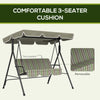 3-Seater Outdoor Porch Swing with Adjustable Canopy, Patio Swing Chair for Garden, Poolside, Backyard, Green and Brown