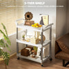 3-Tier Utility Cart Rolling Storage Trolley with 3 Shelves, Silver and White
