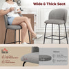 Set of 2 Counter Height Barstools, Upholstered Linen Bar Stools with Backrest, Footrest and Steel Legs, Dark Grey