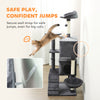 63 Inch Cat Tree with Sisal Scratching Posts, Condos, Plush Perches, Hammock, Ladder, Dangling Balls, Dark Grey