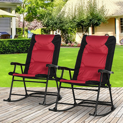 Folding Rocking Chair Set of 2 Padded Rockers with Armrest, Red & Black
