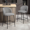Set of 2 Counter Height Barstools, Upholstered Linen Bar Stools with Backrest, Footrest and Steel Legs, Dark Grey