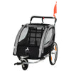 2 Seat Bike Trailer for Kids 2-in-1 Double Baby Stroller with Handbrake, Rubber Wheels, 5 Point Harness, Waterproof Cover, Storage Bag, Reflectors, Grey