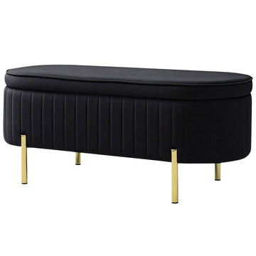 Upholstered Bedroom Bench, Channel Tufted Ottoman Bench with Thick Padding and Metal Legs, Black