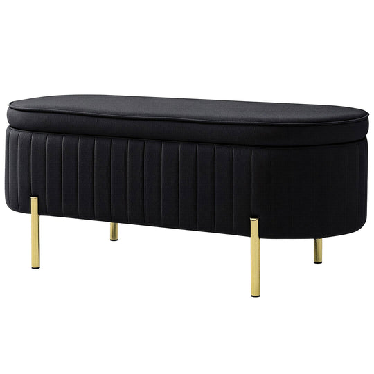 Upholstered Bedroom Bench, Channel Tufted Ottoman Bench with Thick Padding and Metal Legs, Black