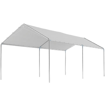 10' x 20' Carport Heavy Duty Galvanized Car Canopy with Included Anchor Kit, 3 Reinforced Steel Cables, White