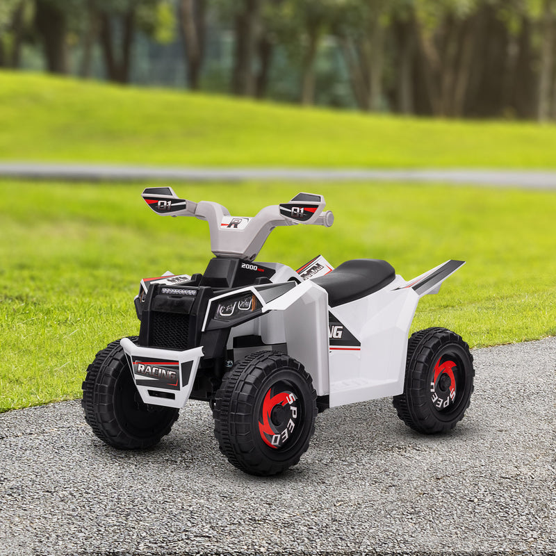 6V Quad Kids Electric Car with Wear-resistant Wheels, for Boys and Girls Aged 18-36 Months, White