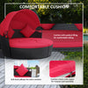 4-piece Round Sofa Bed, Outdoor Daybed with Retractable Canopy, PE Rattan Wicker Patio Lounge Chair