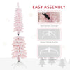 5ft Snow-Flocked Artificial Christmas Tree, Slim Pencil Xmas Tree with 301 Realistic Branches, Metal Base, Pink