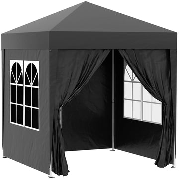 6.6'x6.6' Pop Up Canopy Tent with Sidewalls, Instant Sun Shelter Camping Gazebo with Carry Bag, Black