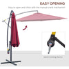10' Deluxe Patio Umbrella, Outdoor Market Parasol, Banana Hanging Offset Sunshade with Crank, Cross Base, Wine Red
