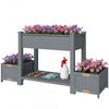 Wooden Raised Garden Bed with 2 Foldable Side Pots, Raised Planter with Storage Shelf and Drainage Holes