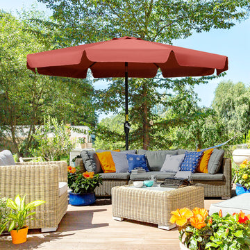 8.5 ft Outdoor Market Table Umbrella, Round Patio Umbrella with Tilt and Crank for Garden, Backyard, Deck, Wine Red