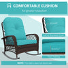 Outdoor Wicker Rattan Rocking Chair Patio Rocker with Thick Cushions for Garden Backyard Porch, Turquoise