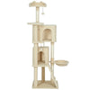 63 Inch Cat Tree with Sisal Scratching Posts, Condos, Plush Perches, Hammock, Ladder, Dangling Balls, Beige