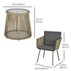 3 Piece Outdoor Patio Bistro Set, Wicker Rattan Furniture with Metal Legs for Garden, Backyard, Coffee and Light Grey