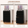 3 Drawer File Cabinet with Lock, Steel Vertical Filing Cabinet with 5 Wheels and Hanging Bar for A4/Legal/Letter, Home Office Printer Stand with Pre-Assembled Body, Black