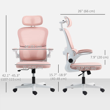 Mesh Office Chair, Ergonomic Desk Chair with Flip-up Armrest, Rotatable Headrest, Adjustable Lumbar Support, Black