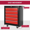Rolling Tool Chest, 5-Drawer Lockable Tool Cabinet with 4 Wheels, Handle, Toolbox Storage Organizer for Garage, Workshop, Repair Shop, Red