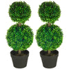 Artificial Boxwood Topiary Tree Set of 2, Faux Boxwood Ball Trees in Pot, Fake Plant for Indoor Outdoor Decor, Green
