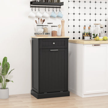 Meuble de cuisine autoportant avec poubelle basculante et tiroir, noir