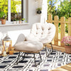 Rattan Chair w/ Stool, Cushion, Adjustable Foot Pads, Natural