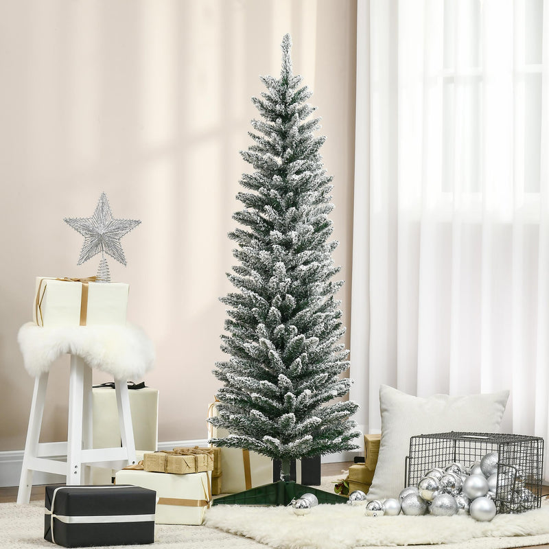 5ft Tall Pencil Artificial Christmas Tree, Holiday Décor with Snow Flocked Branches