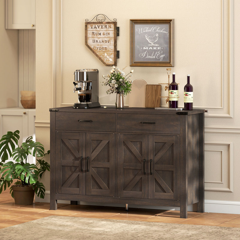 Side Cabinet, Farmhouse Kitchen Storage Cabinet w/ 2 Drawers and Shelves for Living Room, Entryway, Espresso
