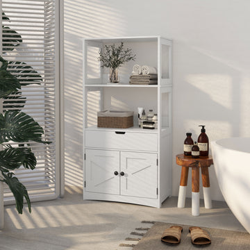Farmhouse Bathroom Storage Cabinet, Linen Cabinet with Drawer and Shelves, 23.5