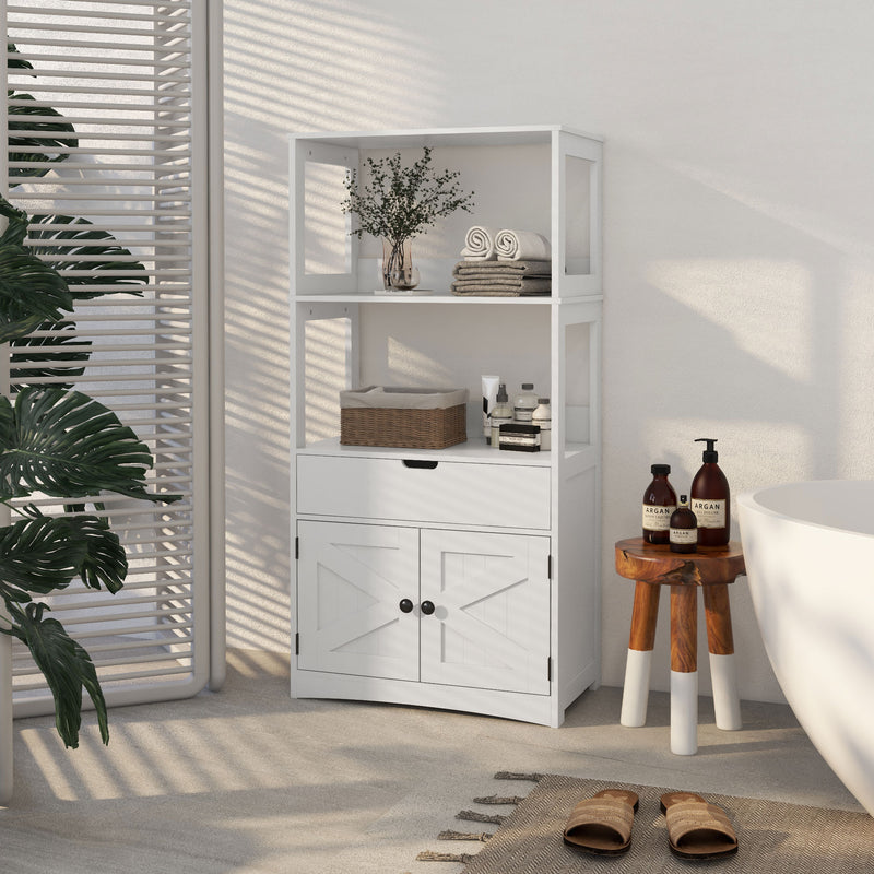 Farmhouse Bathroom Storage Cabinet, Linen Cabinet with Drawer and Shelves, 23.5