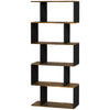 5-Tier Bookshelf, Geometric S Shaped Bookcase, Tall Narrow Display Shelf for for Living Room, Study Room, Rustic Brown
