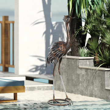 Garden Statue Heron Standing Lawn Sculpture Statue Ornament with Stakes for Lawn 12.2