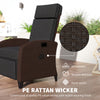 Wicker Recliner Chair with Adjustable Backrest and Footrest, Washable Cushion, Side Tray, Black
