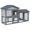 Wood Rabbit Hutch Backyard Bunny Cage Small Animal House Asphalt Roof w/ Ramp and Outdoor Run Dark Grey