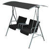 2-Seater Outdoor Porch Swing with Adjustable Canopy and Table, Patio Swing Chair for Garden, Poolside, Backyard, Black