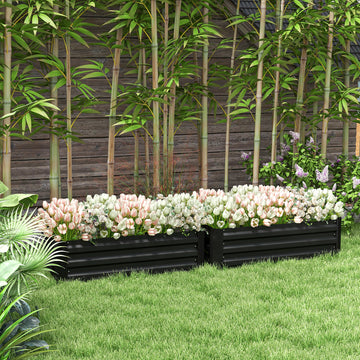 Set of 2 Raised Garden Bed, Steel Elevated Planter Box for Flowers, Herbs, Succulents, 39