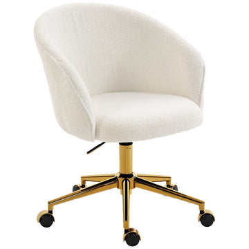 Office Chair, Teddy Fleece Upholstered Vanity Desk Chair, Cream White