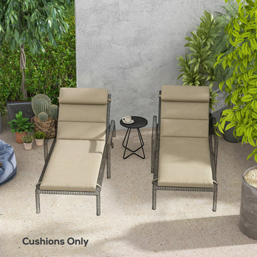 Patio Chaise Lounge Chair Cushions Replacement Sun Lounger Pads with Headrest and Ties, Set of 2, Beige