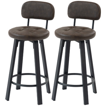 Bar Stools Set of 2, Upholstered Breakfast Bar Chairs with Footrest and Backrest for Kitchen Counter, Brown
