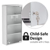 Wall Mount Medicine Cabinet, Bathroom Cabinet with 3 Tier Shelves, Stainless Steel Frame and Glass Door, Lockable with 2 Keys, Silver, 12