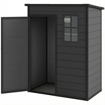 5 x 3FT Garden Shed with Floor, Outdoor Storage Shed with Lockable Door, Window and Vent for Backyard, Patio, Dark Grey