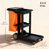 Commercial Janitorial Cart with 3 Tier Shelves, Cleaning Cart with Rubbish Bag and Mop Mount for Hotel Restaurant, Black