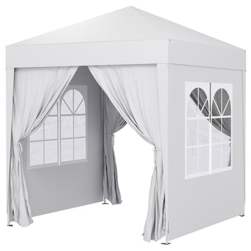 6.6'x6.6' Pop Up Canopy Tent with Sidewalls, Instant Sun Shelter Camping Gazebo with Carry Bag, White