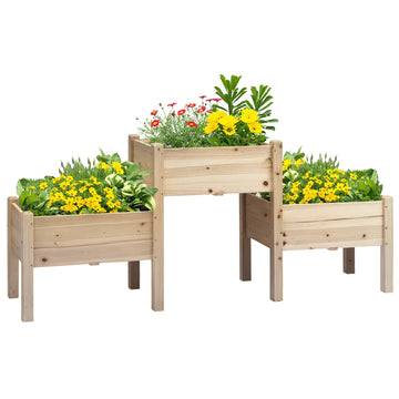 Freestanding Wooden Plant Stand, 3 Tier Raised Garden Bed for Vegetables, Herb and Flowers, Natural