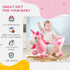 Qaba Baby Rocking Horse, Plush Animal Rocker for Toddlers Aged 18-36 Months, Stuffed Ride Toy with Sounds, Seat Belt, Pink