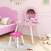 Qaba Kids Dressing Table with Mirror and Stool, Girls Vanity Set for Bedroom, Nursery, for Ages 3-6, Pink