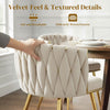 Modern Dining Chairs Set of 2, Velvet-Feel Upholstered Kitchen Chairs with Woven Backrest and Metal Legs, Cream White