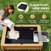 Wooden Kids Sandbox with Cover, Sand Play Station with Foldable Bench Seats and Adjustable Canopy, Light Brown