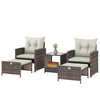 5 Piece Patio Furniture Set, Wicker Patio Chairs with Ottomans, 2-Tier Glass Coffee Table and Cushions